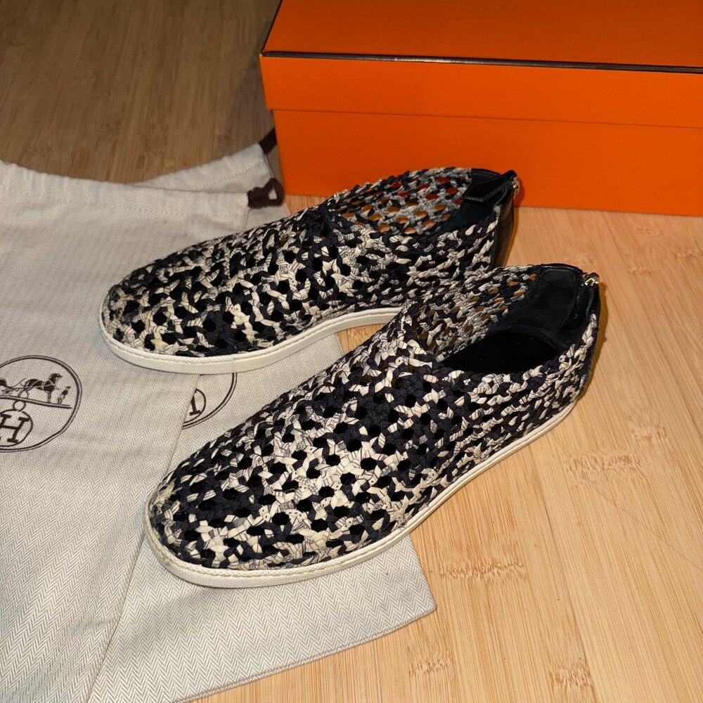 Hermes Oxygene Woven Silk Mesh Leather Sneaker w/ Box